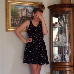 Black and white polka dot, chiffon dress.